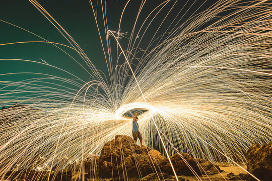 Burning Steel Wool On Stone.