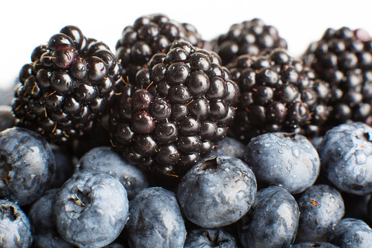Berries. Blueberries and blackberries close-up.