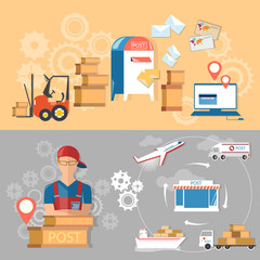 Postman post office mail delivery service banners mailbox