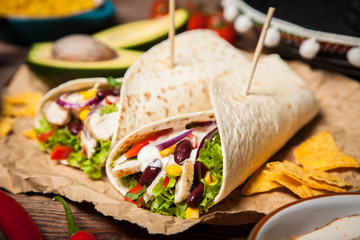 Tortilla with a mix of ingredients