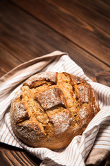 Bread assortment on wooden surface