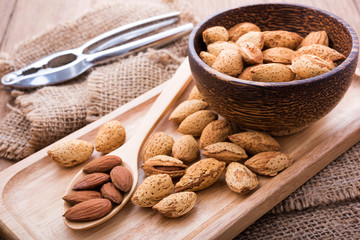 almond set on the wooden table
