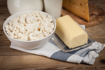 Milk jar on wooden table