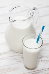Milk jar on wooden table