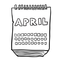 Fototapeta na wymiar black and white freehand drawn cartoon calendar showing month of