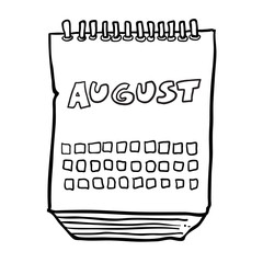 black and white freehand drawn cartoon calendar showing month of