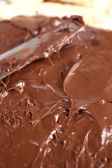 Breakfast pancake covered in nutella chocolate spread