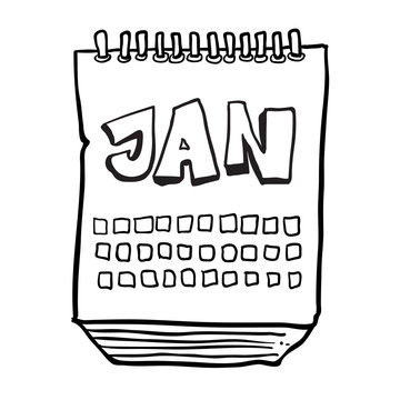 black and white freehand drawn cartoon calendar showing month of