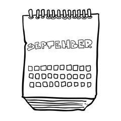 black and white freehand drawn cartoon calendar showing month of