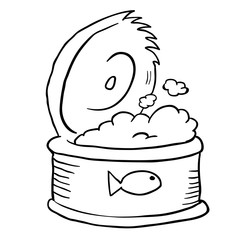 black and white freehand drawn cartoon can of tuna