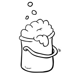black and white freehand drawn cartoon cleaning bucket