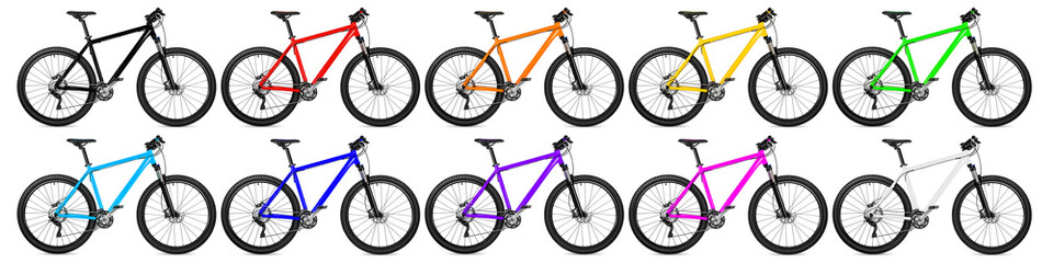 set of new mountain bikes bicycle isolated on white background / Neues mountainbikes Fahrrad in...