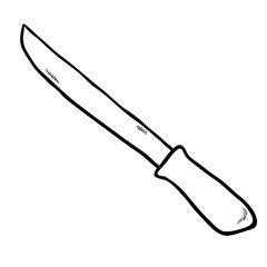 black and white freehand drawn cartoon cutlery knife