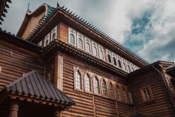 The ancient wooden palace aspires in blue heaven