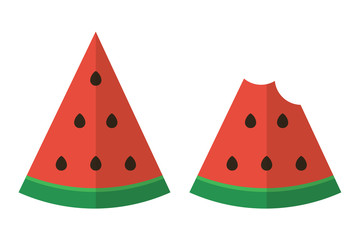 Flat design two slices of watermelon. Cutted watermelon. Nibbled watermelon. 