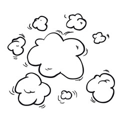 black and white freehand drawn cartoon steam clouds