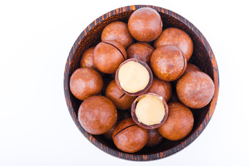 macadamia nut on the white background 