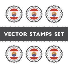 I Love French Polynesia vector stamps set. Retro patriotic country flag badges. National flags vintage round signs.