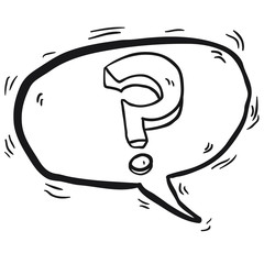 black and white question mark in cartoon speech bubble