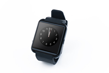 black Smart watch close up isolated on white background