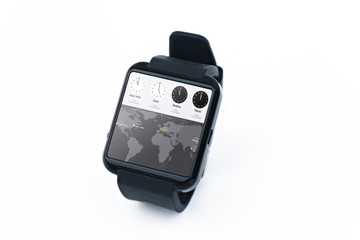 black Smart watch close up isolated on white background