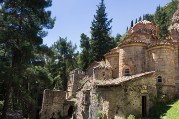 Byzantine church in medieval city of Mystras, Peloponnese, Greece