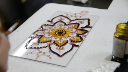 Incense holder. Stained glass painting with special paints. Handmade.