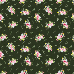 Seamless floral pattern with little pink roses