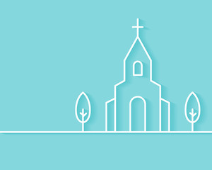 Christian Church Building Background. Flat Outline Style - 108980556
