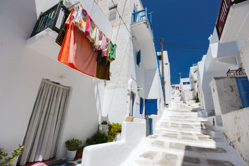 Traditional street of Mykonos island in Greece