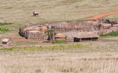 View on masai village from top. Tanzania, Africa. 
