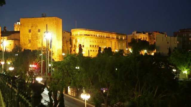 Torre del Pretorio romana in night time. Tarragona, Spain