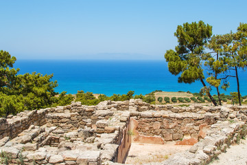 Fototapeta na wymiar views of the sea and islands in the haze of the ancient Greek city of Kamiros
