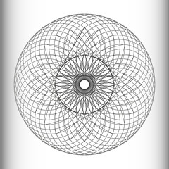 Black and white geometric circular pattern.