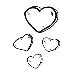 simple black and white freehand drawn cartoon hearts