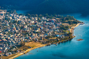 aerial view over the city in Nepal.