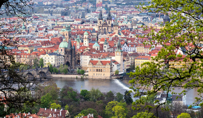 Prague , view of the Old Town and Charles bridge.
