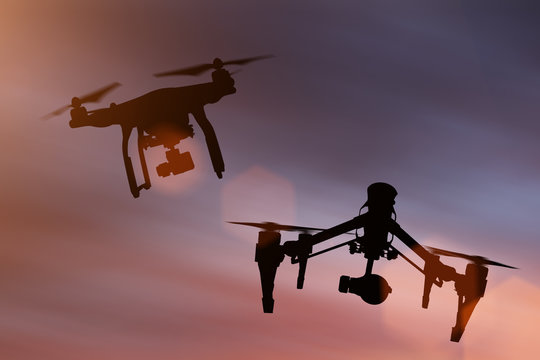 Drones with high resolution camera flying.