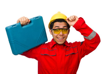 Man in coveralls isolated on white