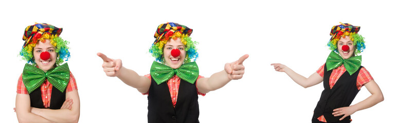 Female clown isolated on white