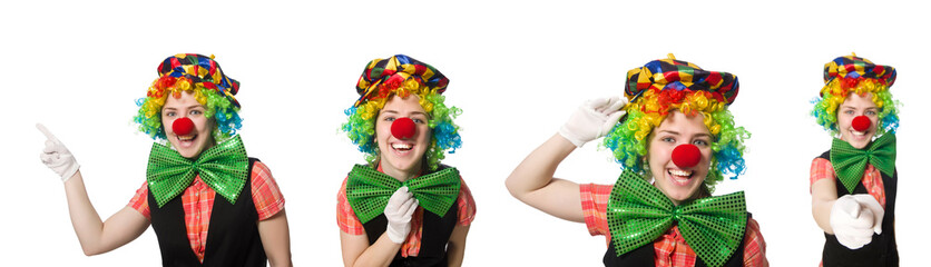 Female clown isolated on white