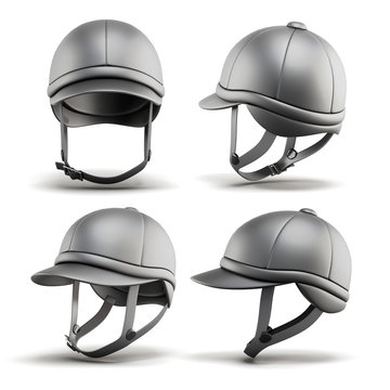 Set of jockey helmet for horseriding on a white background. 3d rendering.