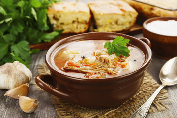 Cabbage soup and pie