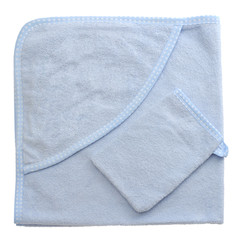 blue bathing baby towel on a white background