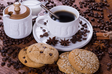 black coffee on a wooden background