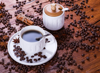 black coffee on a wooden background