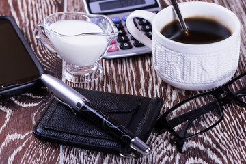 black coffee on a wooden background