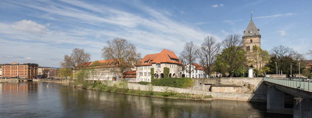 river scene historic city hameln germany