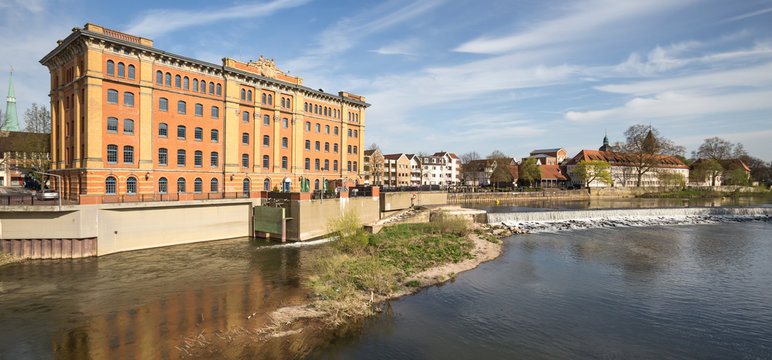 river scene historic city hameln germany