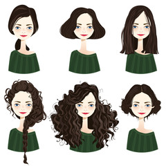 Set of stylish women's hairstyles.